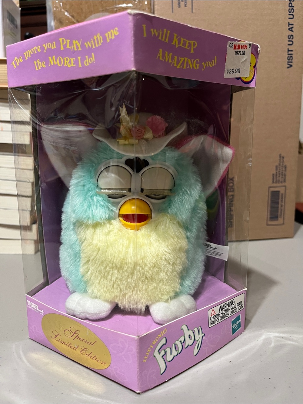 Hasbro Furby Plush in Pastel Blue & Yellow with Decorative Hat